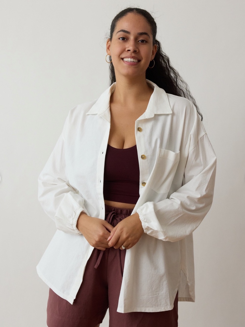 Free Label Tommy Button Up Shirt Women’s 2X Ivory Cotton Crepe